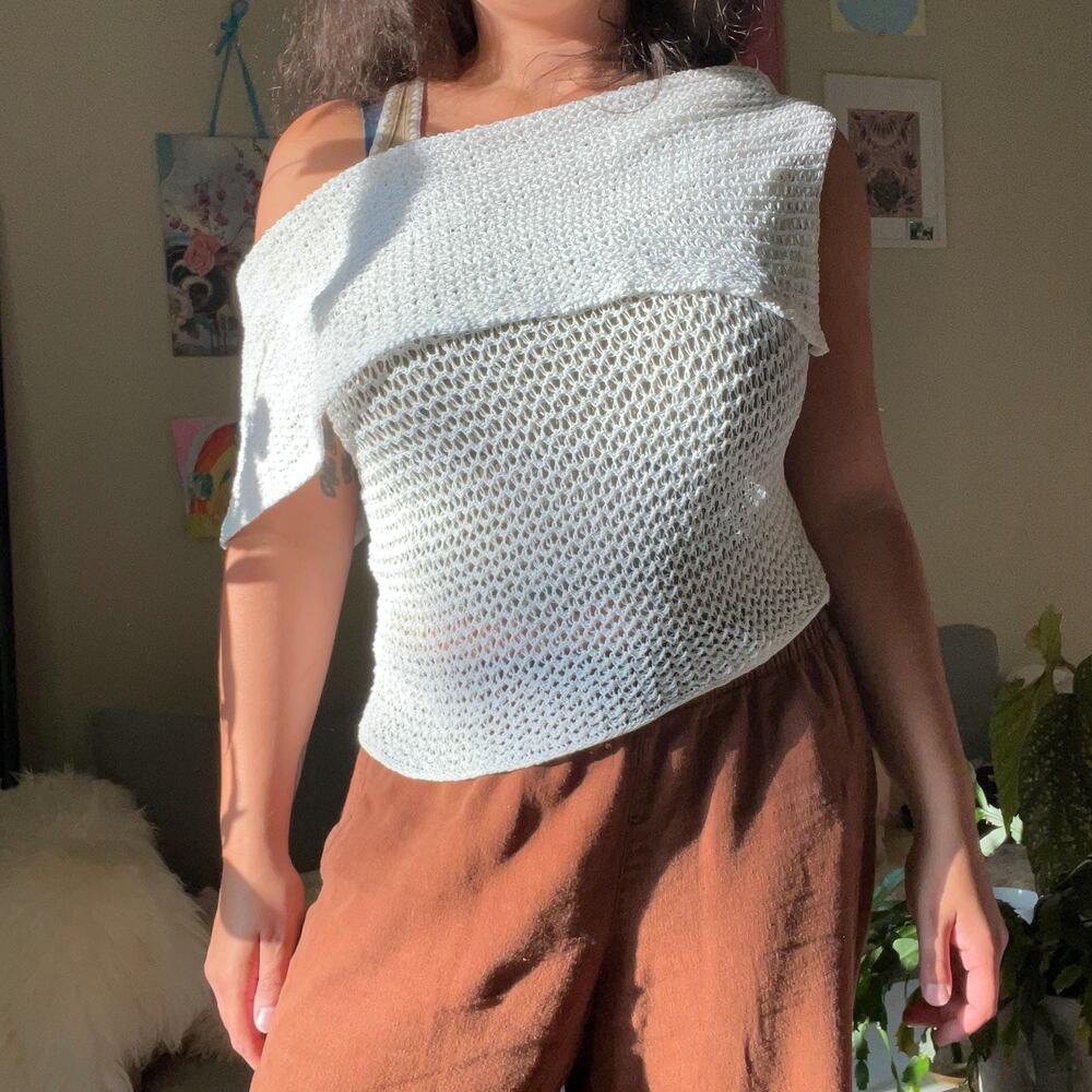 Sarah Pacini white loose knit asymmetrical sweater top subversive minimalist
